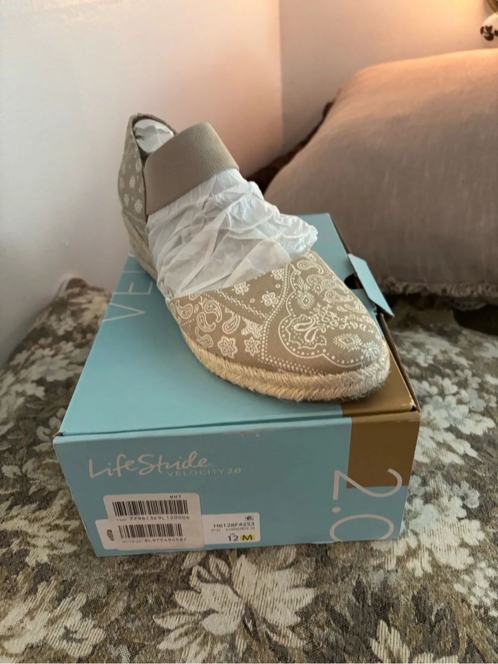 Life Stride Beige Paisley Espadrille Wedge Slip-On
